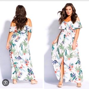 City Chic White Floral Bahamas Maxi Dress Tropical Vacation Luau Party